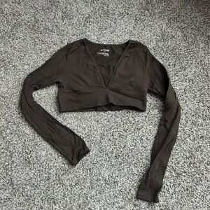 Garage Brown Long Sleeve Crop Top